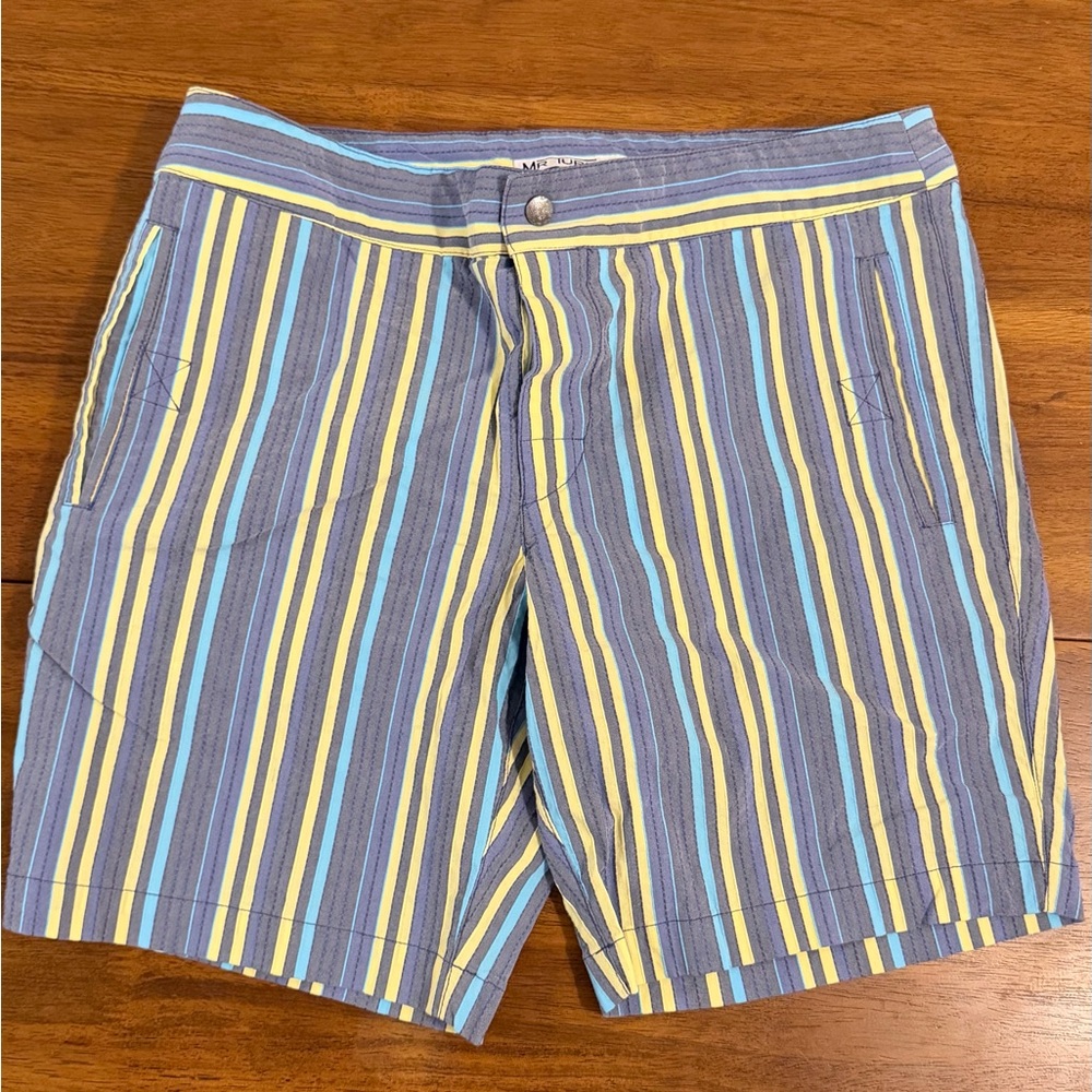 Striped Blue and Yellow Swim Trunks
